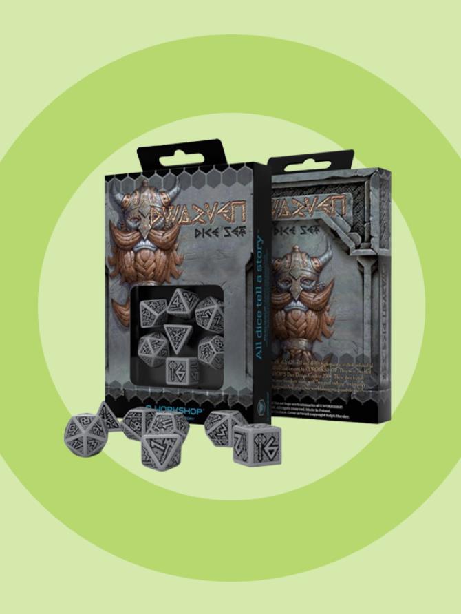 Dice: Q-Workshop - Dwarven - Poly Set (x7) - Gray/Black