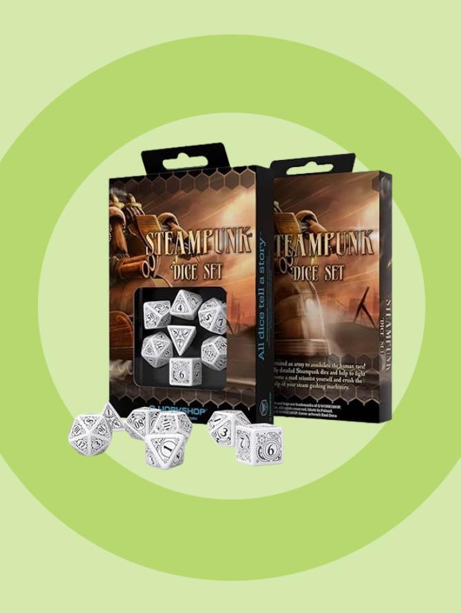 Dice: Q-Workshop - Steampunk - Poly Set (x7) - White/Black